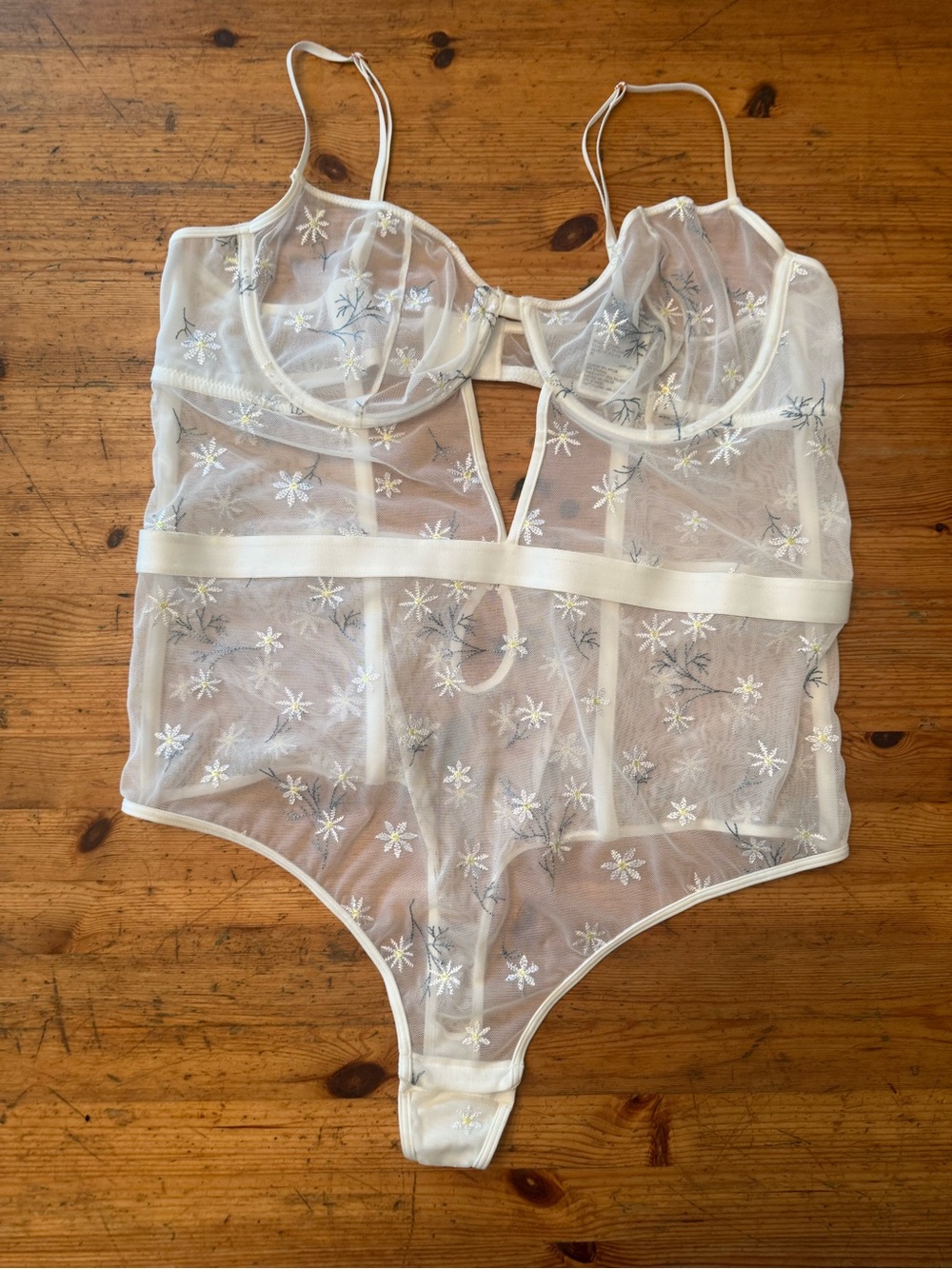 INC International Concepts Women's Sheer Keyhole Bodysuit White Floral  sz XL